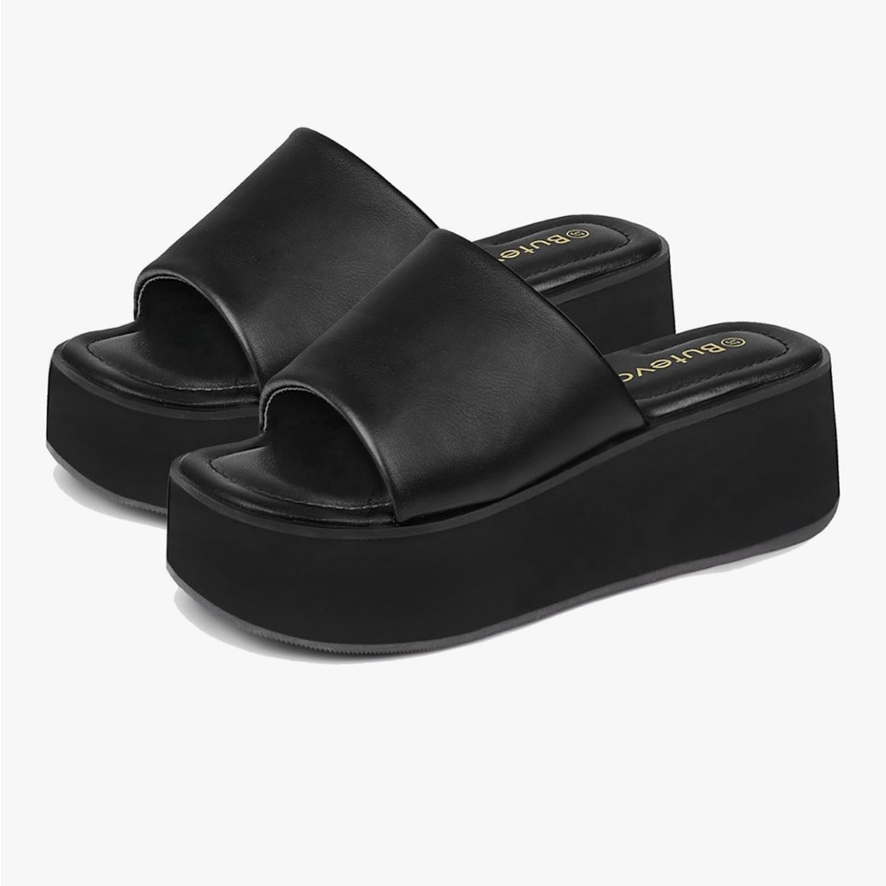 Bulova Sleek Black Platform Slides